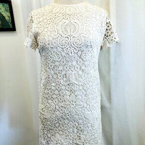 Vintage 1960s Crochet Dress in Ivory Cotton with Butterflies and Flowers